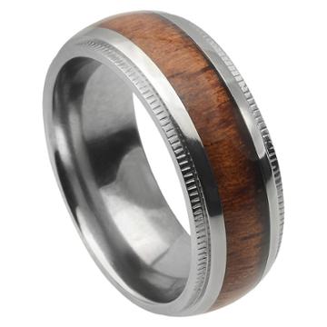 Men's Daxx Titanium Band With Wood Inlay - Brown/silver