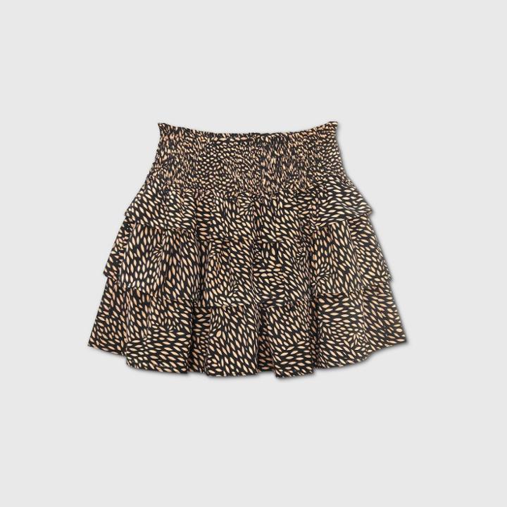 Women's Plus Size Smocked Ruffle A-line Mini Skirt - Who What Wear Brown