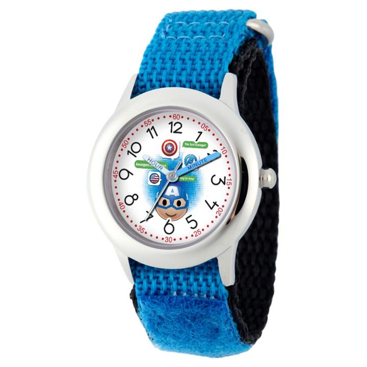 Boys' Marvel Emoji Captain America Stainless Steel Time Teacher Watch - Blue, Boy's