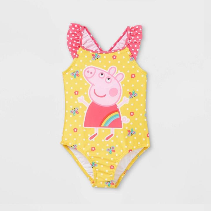 Toddler Girls' Peppa Pig One Piece Swimsuit - Yellow