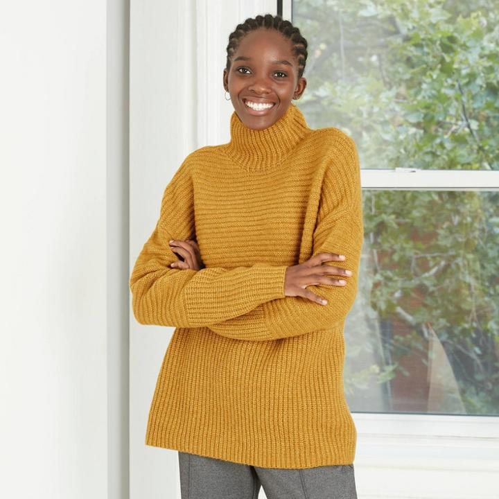 Women's Mock Turtleneck Pullover Sweater - A New Day Yellow