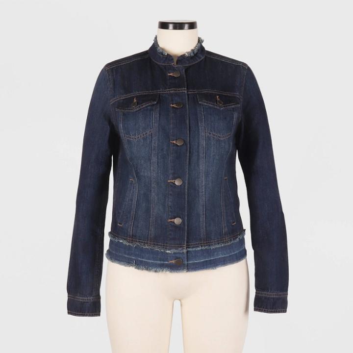 Women's Collarless Fashion Denim Jacket - Universal Thread Medium Wash