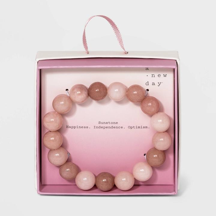 Semi-precious Real Pyrite Beaded Stretch Bracelet - A New Day Peach Orange