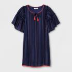 Lots Of Love By Speechless Girls' Knee Length Round Neck Flutter Dress - Navy 16, Blue Orange