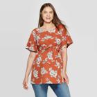 Maternity Floral Print Elbow Sleeve Crepe Blouse - Isabel Maternity By Ingrid & Isabel Brown