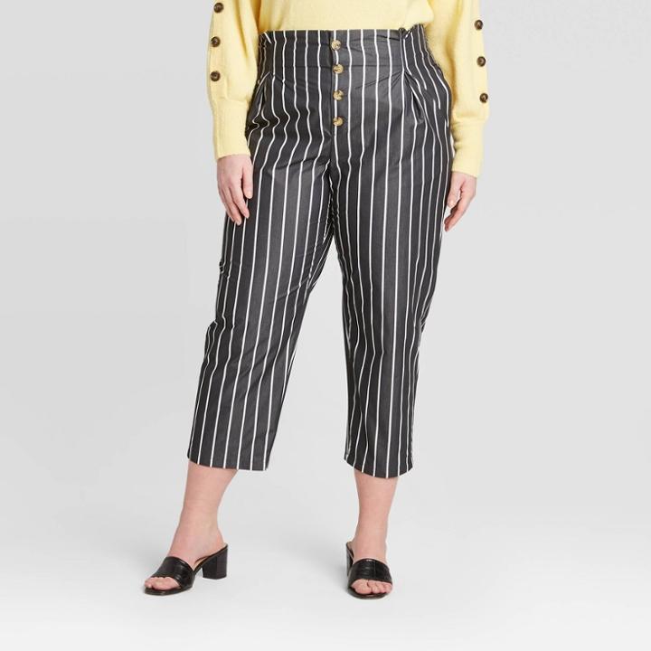 Women's Striped Plus Size High-rise Cropped Pants - Who What Wear Jet Black