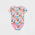 Toddler Girls' Floral Front Zip-up Short Sleeve One Piece Swimsuit - Cat & Jack Pink