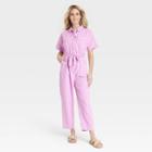 Women's Short Sleeve Button-front Boilersuit - Universal Thread Pink