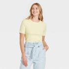 Women's Short Sleeve Rib T-shirt - A New Day Yellow