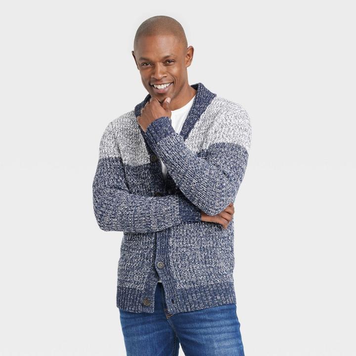 Men's Chunky Shawl Collared Cardigan - Goodfellow & Co Navy Blue