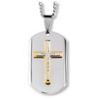 Men's West Coast Jewelry Goldplated Two-tone Stainless Steel Triple Layer Crystal Cross Dog Tag Pendant,