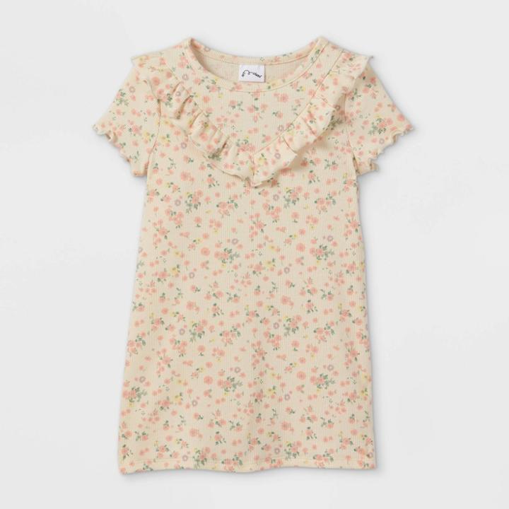 Toddler Girls' Ruffle Rib Short Sleeve Dress - Art Class Cream