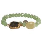 Zirconmania Zirconite Semi-precious Roundel Beads Stretch Bracelet With Genuine Druzy Stone - Green,