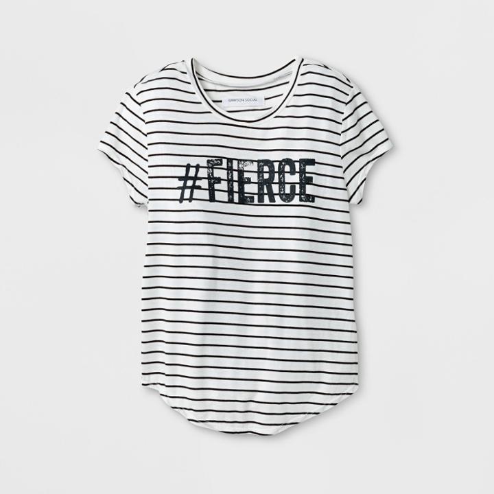 Grayson Social Girls' Hashtag Fierce Graphic Striped T-shirt - Black/white