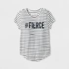 Grayson Social Girls' Hashtag Fierce Graphic Striped T-shirt - Black/white