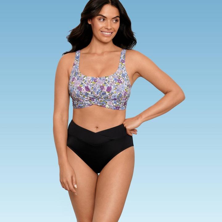 Women's Slimming Control Wrap-front Bikini Top - Beach Betty By Miracle Brands Blue Floral