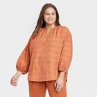Women's Plus Size Long Sleeve Popover Top - A New Day Rust
