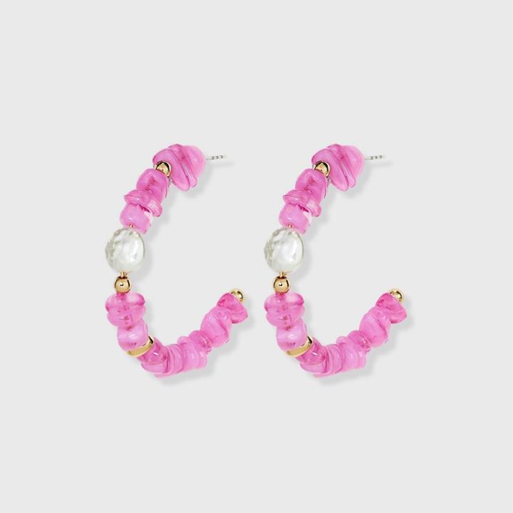 Beaded Pearl Hoop Earrings - A New Day Pink