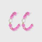 Beaded Pearl Hoop Earrings - A New Day Pink