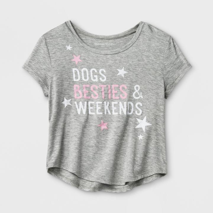 Grayson Social Girls' 'dogs Besties & Weekend' Graphic Short Sleeve T-shirt - Athletic Heather