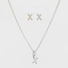 Sterling Silver Initial X Earrings And Necklace Set - A New Day Silver, Girl's,