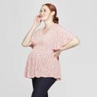 Maternity Floral Print Short Sleeve Smocked Front Blouse - Isabel Maternity By Ingrid & Isabel Pink