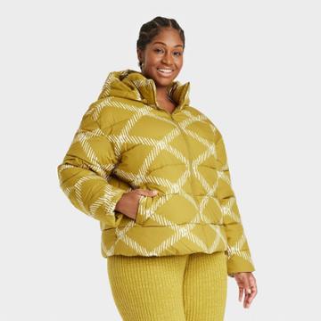 Women's Plus Size Short Puffer Coat - Ava & Viv Green