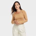 Women's Long Sleeve Slim Fit Square Neck Bolero Top - A New Day Brown
