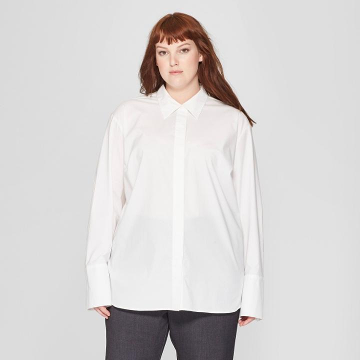 Target Women's Plus Size Long Sleeve Button-down Collared Shirt - Prologue White X