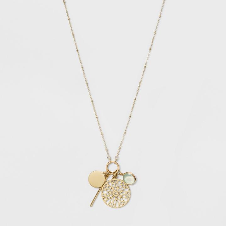 Channel, Filigree Coin, Bar & Smooth Coin Long Necklace - A New Day Green/gold