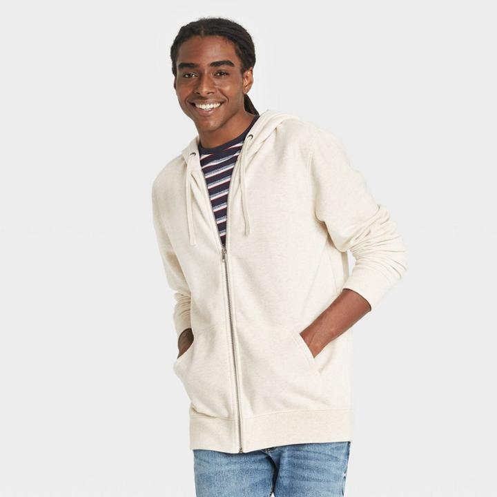 Men's Fleece Full-zip Hoodie Sweatshirt - Goodfellow & Co Oatmeal Heather