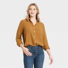 Women's Long Sleeve Gauze Button-down Shirt - Universal Thread Brown