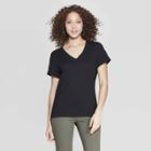 Women's Slim Fit Short Sleeve V-neck T-shirt - A New Day Black