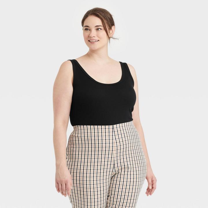 Women's Plus Size Double-scoop Bodysuit - A New Day Black