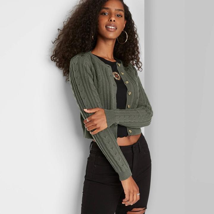 Women's Cable Knit Cardigan - Wild Fable Green