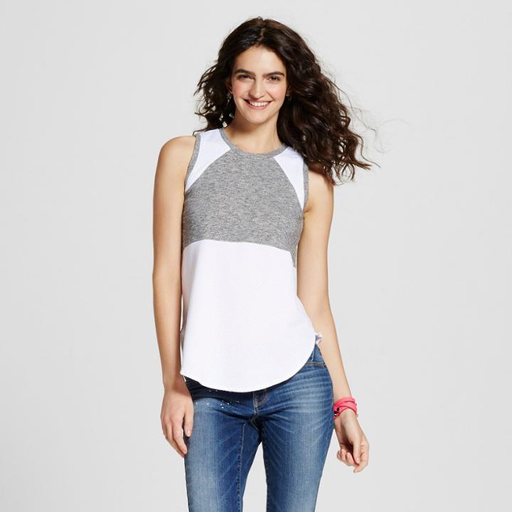 Target Women's Mixed Media Mesh French Terry Sleeveless Top - S&p By Standards And Practices White