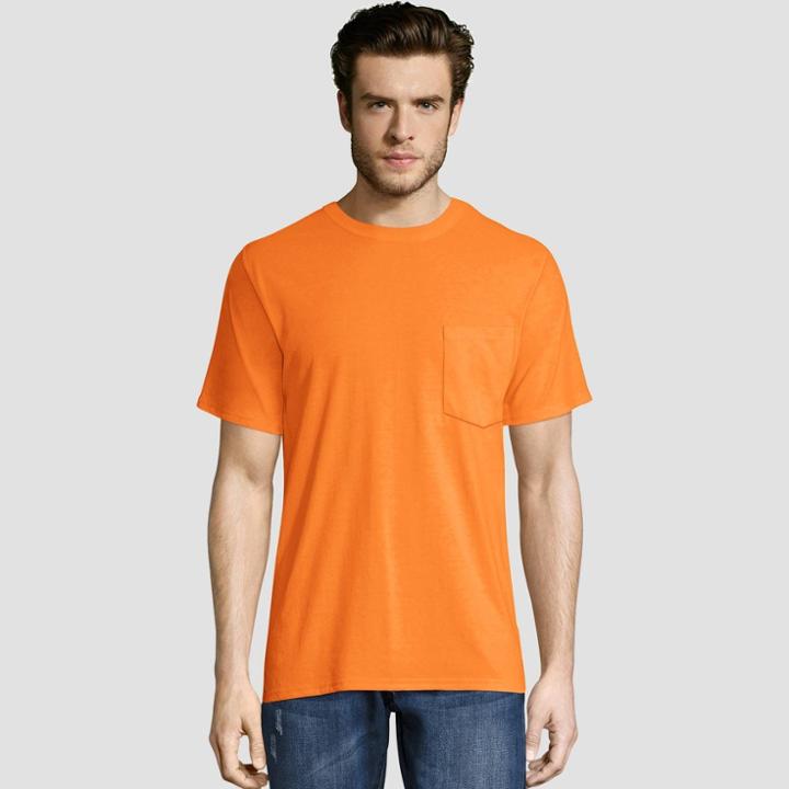 Hanes Men's Short Sleeve Workwear Crew Neck T-shirt - Neon Orange
