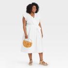 Women's Plus Size Ruffle Short Sleeve Wrap Dress - A New Day White