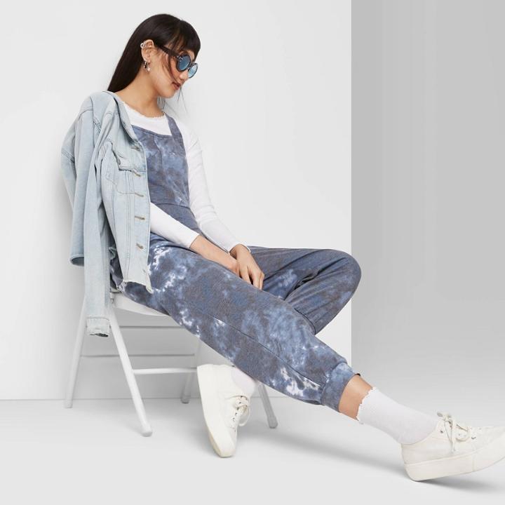 Women's Sleeveless Square Neck Tie Dye Knit Jumpsuit - Wild Fable Blue