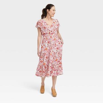 Women's Flutter Short Sleeve Tiered A-line Dress - Knox Rose Magenta Floral