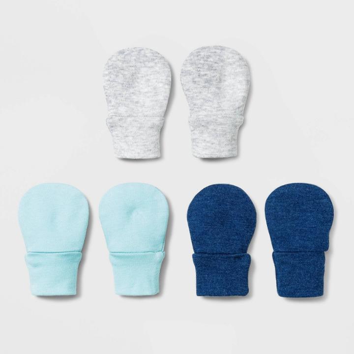 Baby Boys' 3pk Basic Mittens - Cloud Island Blue One Size, Blue/blue