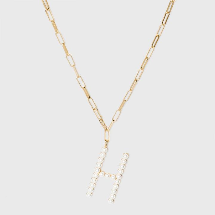 Sugarfix By Baublebar Pearl Initial H Pendant Necklace - Pearl, White