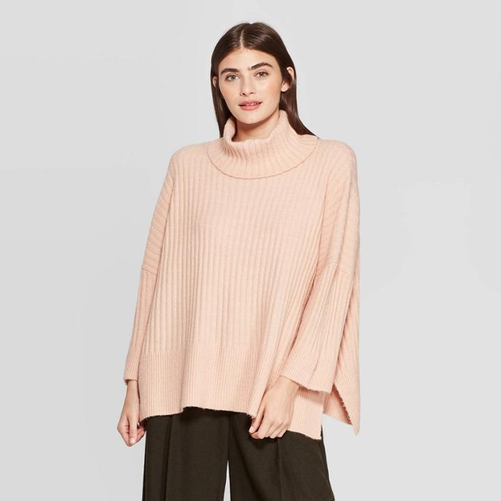 Women's 3/4 Sleeve Turtleneck Pullover Sweater - Prologue Blush M,