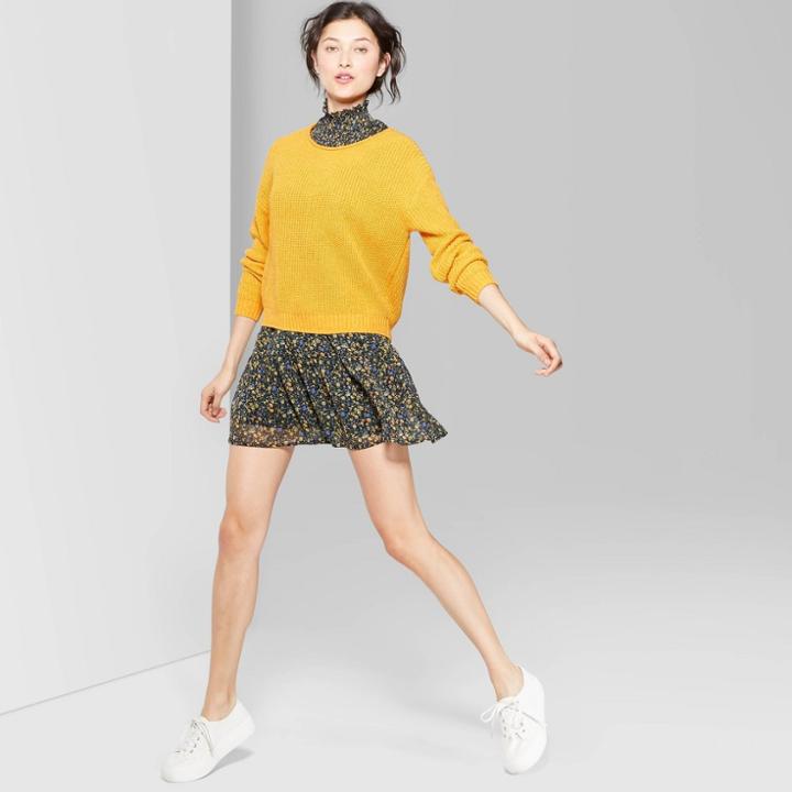 Women's Rolled Crewneck Sweater - Wild Fable Yellow