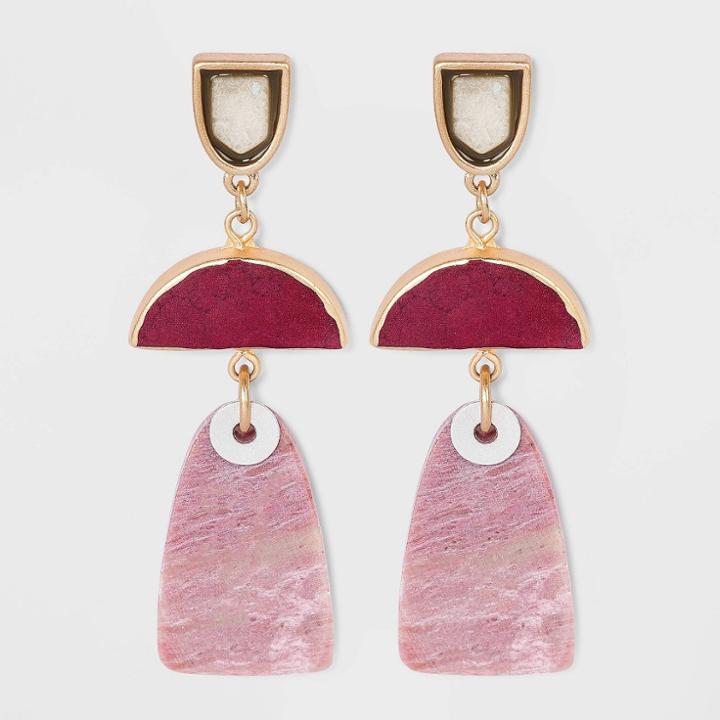 Semi-precious Dyed Violet Howlite And Rhodochrosite Drop Earrings - Universal Thread Berry Pink
