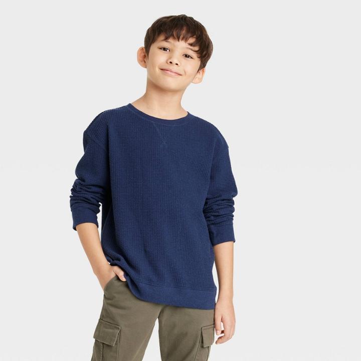 Boys' Thermal Crew Neck Shirt - Cat & Jack Navy Blue