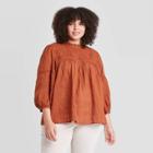 Women's Plus Size 3/4 Sleeve Prairie Shirt - Universal Thread Brown