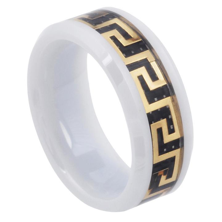 Men's Daxx Greek Key Inlay Band In Ceramic - White