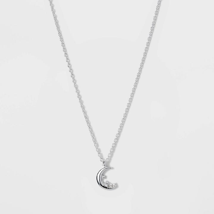 No Brand Sterling Silver Cubic Zirconia Moon And Stars Pendant Necklace - Silver Gray, Women's