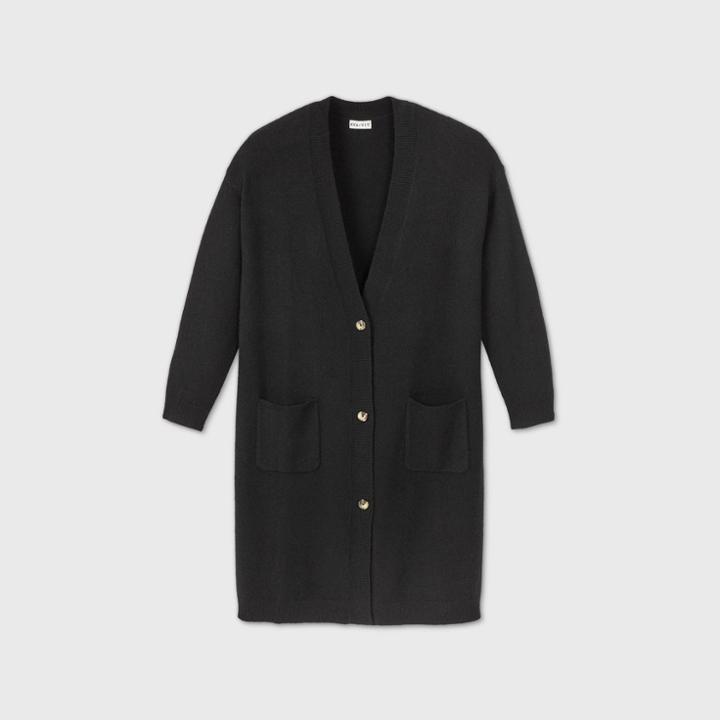 Women's Plus Size Deep V-neck Duster Cardigan - Ava & Viv Black X